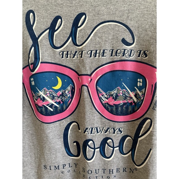 Simply Southern Women's‎ Gray Long Sleeve 100% Cotton Lord Is Good Tee Medium - Picture 3 of 8